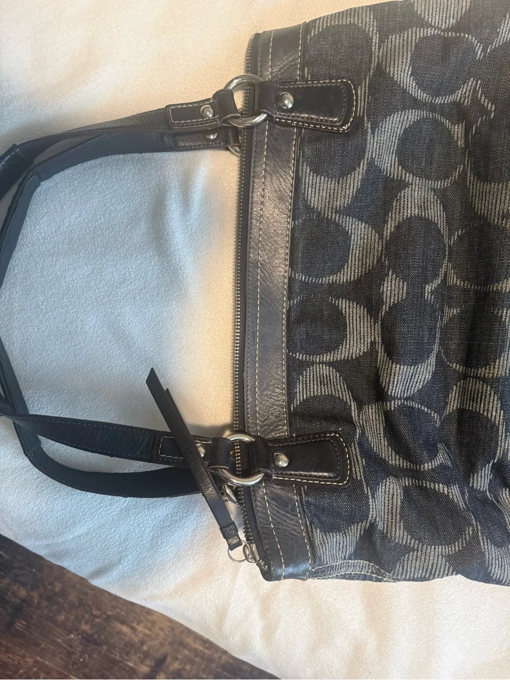 Coach Poppy Denim Black Signature Shoulder Bag